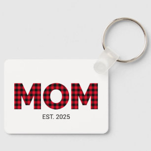 Moderne Buffalo Plaid Mama Vastgestelde datum Foto Sleutelhanger