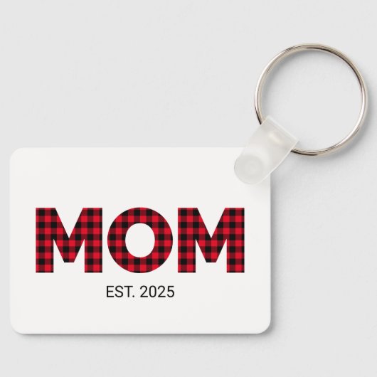 Moderne Buffalo Plaid Moeder Opgerichte Datum Foto Sleutelhanger (Voorkant)
