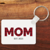 Moderne Buffalo Plaid Moeder Opgerichte Datum Foto Sleutelhanger (Voorkant)
