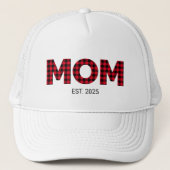 Moderne Buffalo Plaid Moeder Oprichtingsdatum Trucker Pet (Voorkant)