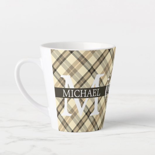 Moderne Buffalo Plaid Monogram Kerstvakantie Latte Mok (Links)