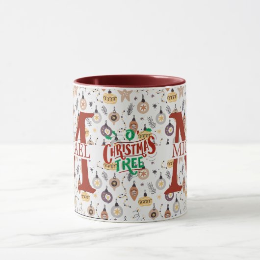 Moderne Buffalo Plaid Monogram Kerstvakantie Mok (Midden)