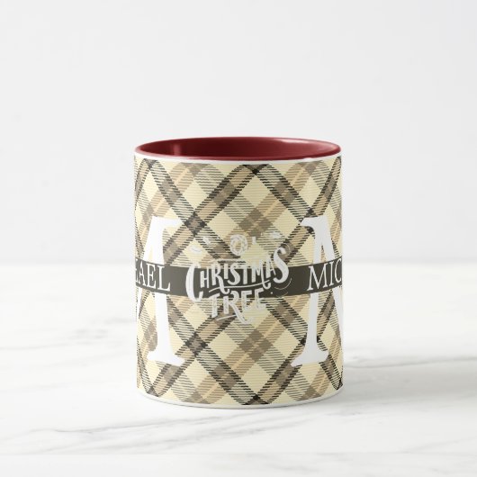 Moderne Buffalo Plaid Monogram Kerstvakantie Mok (Midden)