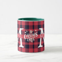 Moderne Buffalo Plaid Monogram Kerstvakantie