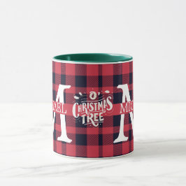 Moderne Buffalo Plaid Monogram Kerstvakantie Mok