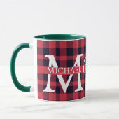 Moderne Buffalo Plaid Monogram Kerstvakantie Mok (Links)