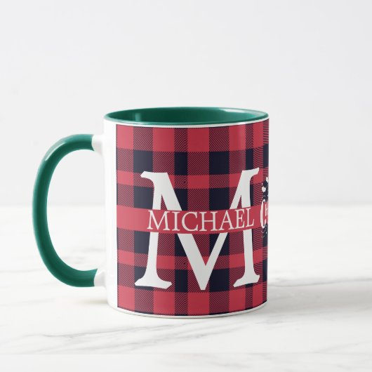 Moderne Buffalo Plaid Monogram Kerstvakantie Mok (Links)