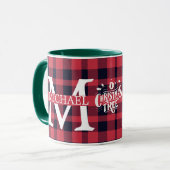 Moderne Buffalo Plaid Monogram Kerstvakantie Mok (Voorkant links)