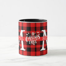 Moderne Buffalo Plaid Monogram Kerstvakantie