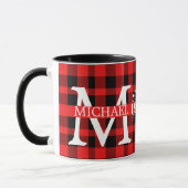 Moderne Buffalo Plaid Monogram Kerstvakantie Mok (Links)