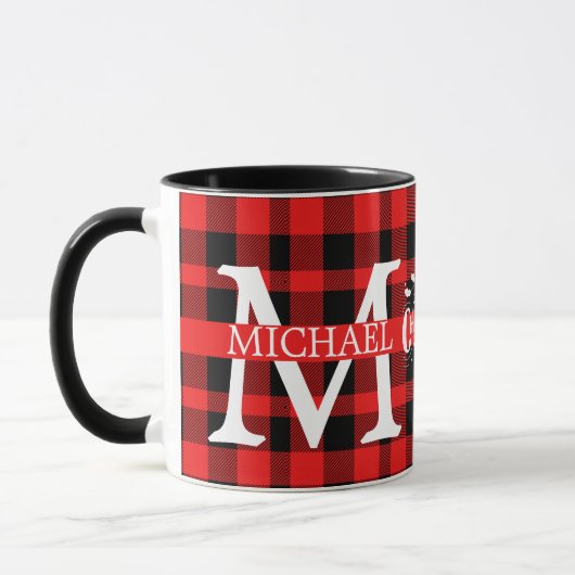 Moderne Buffalo Plaid Monogram Kerstvakantie Mok (Links)