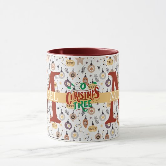 Moderne Buffalo Plaid Monogram Kerstvakantie Mok (Midden)