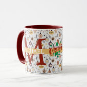 Moderne Buffalo Plaid Monogram Kerstvakantie Mok (Voorkant links)