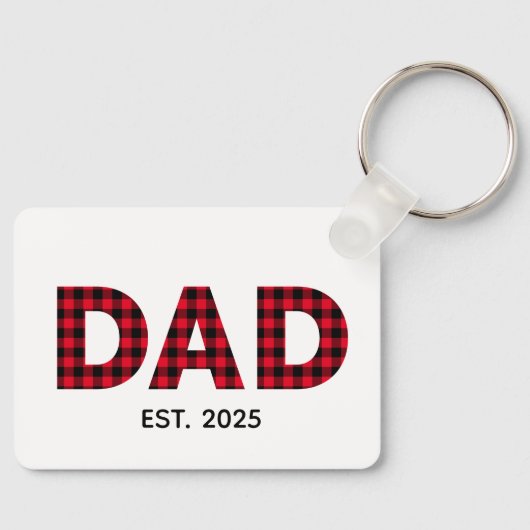 Moderne Buffalo Plaid Vader Opgerichte Datum Foto Sleutelhanger (Voorkant)