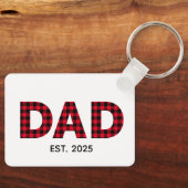 Moderne Buffalo Plaid Vader Opgerichte Datum Foto Sleutelhanger (Voorkant)