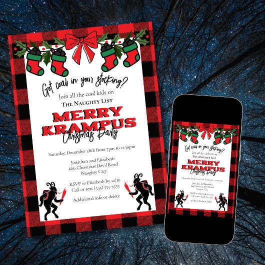 Moderne Buffalo Plaid Vrolijk Krampus Kerstfeest Kaart