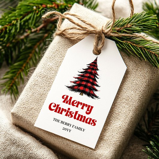 Moderne buffelboom cadeaukaart rood groen ontwerp cadeaulabel