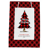 Moderne buffelplaid kerstcadeautas bewerkbaar medium cadeauzakje (Achterkant)