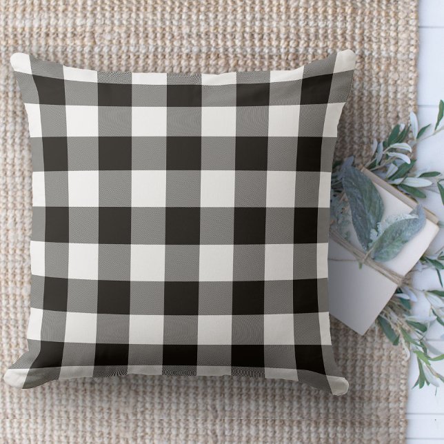 Moderne bufferplaat zwart/wit kussen (throw pillow farmhouse pillows country plaid throw pillow brown and beige)