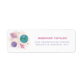Moderne buitenruimte Galaxy Pink and Violet Planet Etiket (Voorkant)