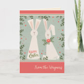 Moderne Bunny Pastel Bloemen Happy Easter Custom Kaart (Voorkant)
