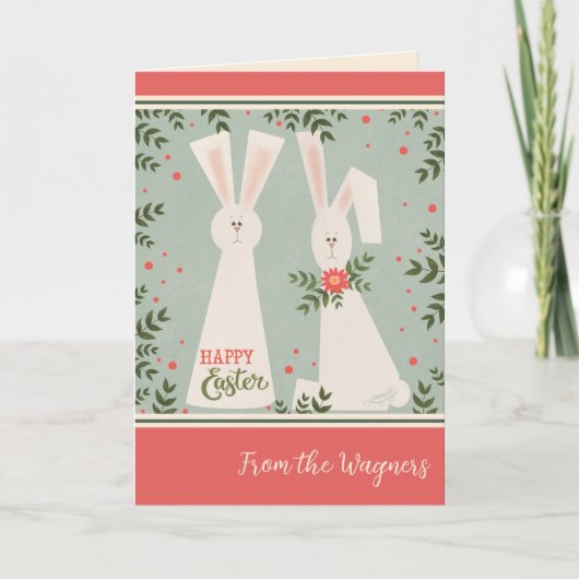 Moderne Bunny Pastel Bloemen Happy Easter Custom Kaart (Voorkant)