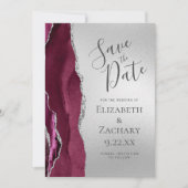 Moderne Burgundy Agate Zilver Save the Date Kaart (Voorkant)