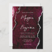 Moderne Burgundy Agaten Zilveren Script Bruiloft Kaart (Voorkant)