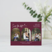 Moderne Burgundy Arch Photo QR Code Save the Date Briefkaart (Staand voorkant)