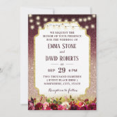 Moderne Burgundy Bloem Roze Gouden Ombre Bruiloft Kaart (Voorkant)