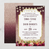 Moderne Burgundy Bloem Roze Gouden Ombre Bruiloft Kaart (Voorkant / Achterkant)