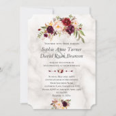 Moderne Burgundy Blush Bloemen Marmeren Huwelijk Kaart (Voorkant)