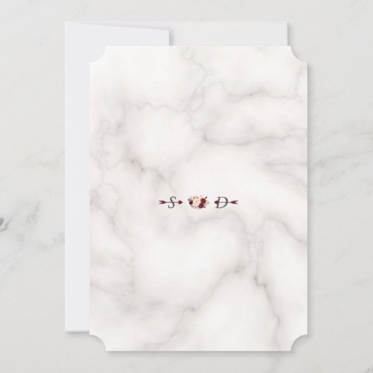 Moderne Burgundy Blush Bloemen Marmeren Huwelijk Kaart (Achterkant)