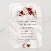 Moderne Burgundy Blush Bloemen Marmeren Huwelijk Kaart (Voorkant / Achterkant)