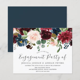 Moderne Burgundy Blush Flowers Engagement Party Kaart