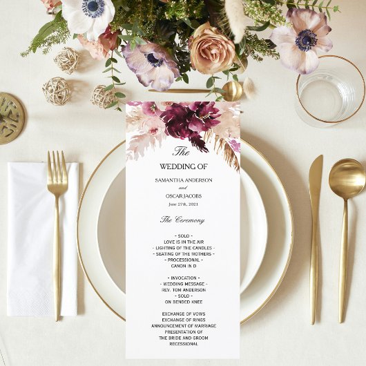 Moderne Burgundy Blush Roze  Bloemendesign Menu