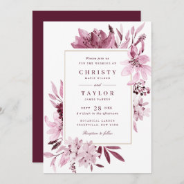 Moderne Burgundy Blush Watercolor Bloemen Bruiloft Kaart