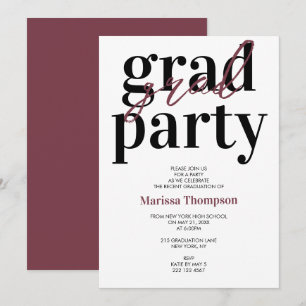 Moderne Burgundy Calligraphy Graduation Party Kaart