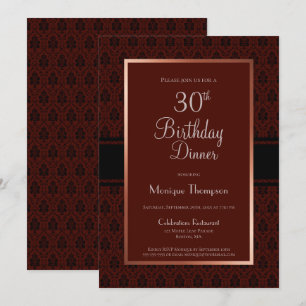 Moderne Burgundy Copper 30th Birthday Dinner Party Kaart