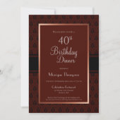 Moderne Burgundy Copper 40th Birthday Dinner Party Kaart (Voorkant)