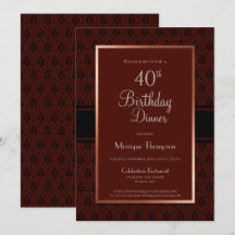 Moderne Burgundy Copper 40th Birthday Dinner Party