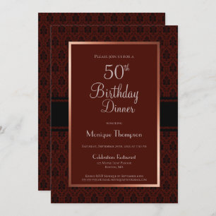 Moderne Burgundy Copper 50th Birthday Dinner Party Kaart