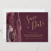 Moderne Burgundy Goud Agate Bewaar de Datum Kaart (Voorkant)