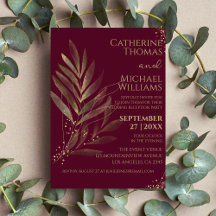 Moderne Burgundy Gouden Blad Huwelijksreceptie