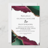 Moderne Burgundy & Groene Agaat Bruiloft Kaart (Voorkant)