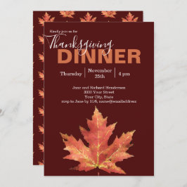 Moderne Burgundy Herfstblad Thanksgiving-diner Kaart
