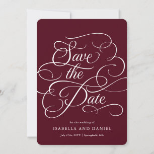 Moderne Burgundy kalligrafie trouwkaart Save The D Kaart