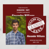 Moderne Burgundy Male Foto Afstudeerder Graduparty Kaart (Voorkant / Achterkant)