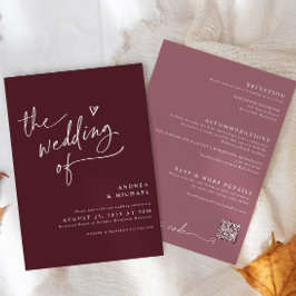 Moderne Burgundy / Merlot Handgeschreven Hart Trou Kaart