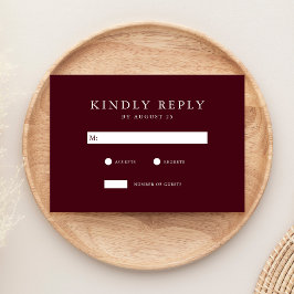 Moderne Burgundy Minimalistische Trouwdag RSVP Kaartje